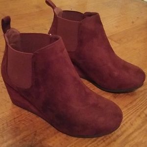 Maurices Burgundy Wedge Booties